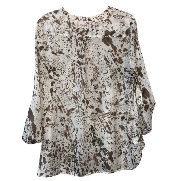 Loft Sheer Cream & Brown Splattered Blouse - Picture 4 of 6